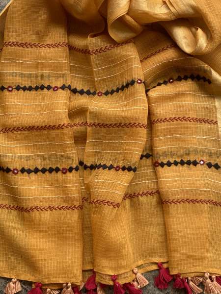 MAROON & MUSTARD PHULWARI HAND EMBROIDERED KOTA DUPATTA SET