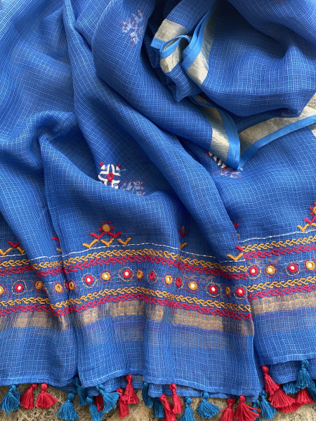 RED & BLUE PHULWARI HAND EMBROIDERED KOTA DUPATTA SET