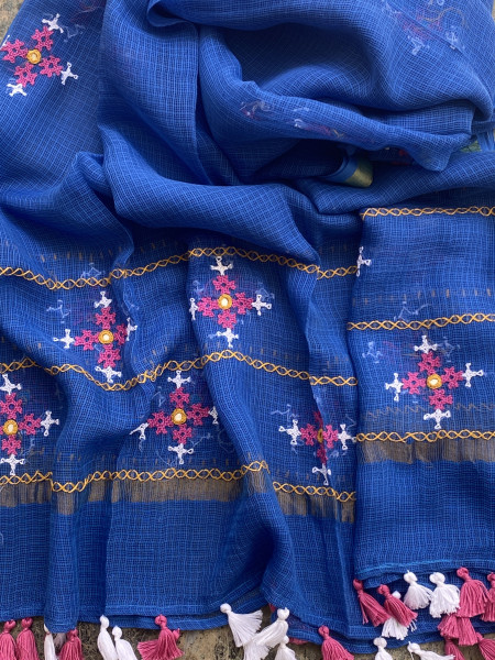 PINK & BLUE PHULWARI HAND EMBROIDERED KOTA DUPATTA SET