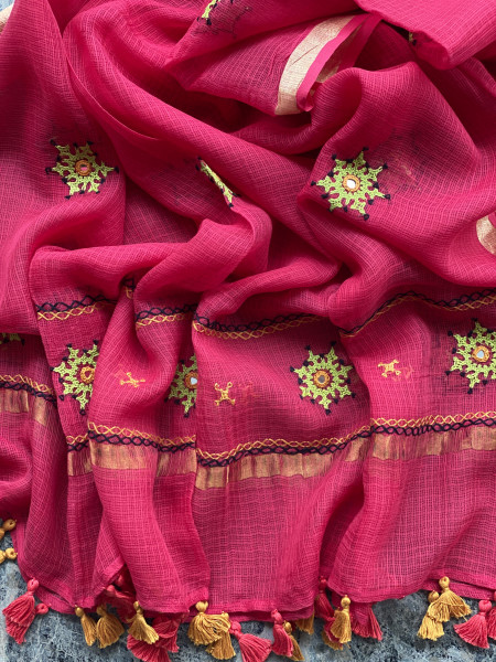 BLACK & ROSE PHULWARI HAND EMBROIDERED KOTA DUPATTA SET