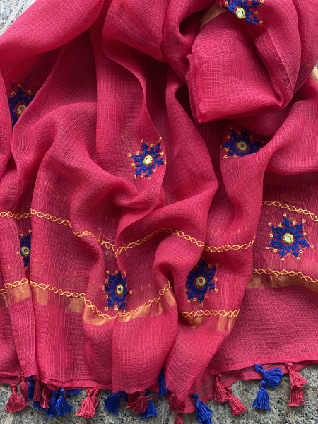 INDIGO & ROSE PHULWARI HAND EMBROIDERED KOTA DUPATTA SET