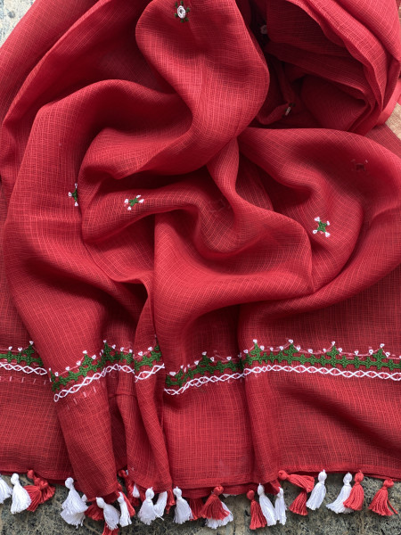 MUSTARD & RED PHULWARI HAND EMBROIDERED KOTA DUPATTA SET