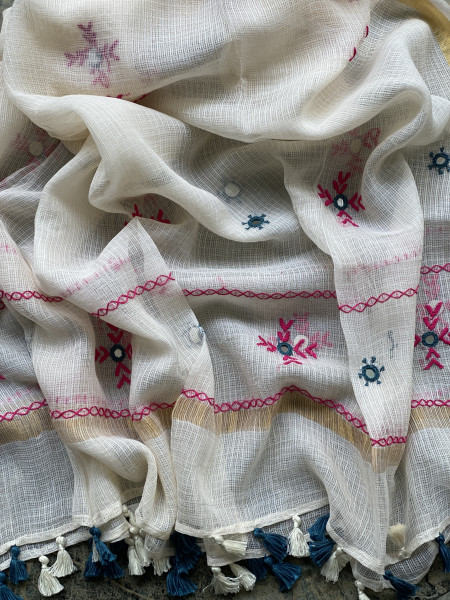 GREY & CREAM PHULWARI HAND EMBROIDERED KOTA DUPATTA SET