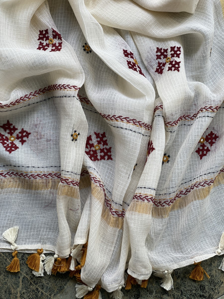 ROSE & CREAM PHULWARI HAND EMBROIDERED KOTA DUPATTA SET