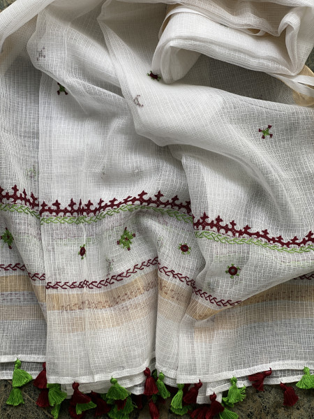 MAROON-BLACK & OFF WHITE PHULWARI HAND EMBROIDERED KOTA DUPATTA SET