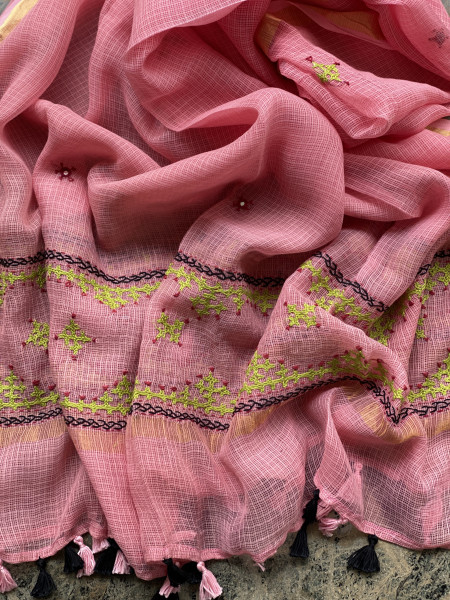 GREY & PEACH PHULWARI HAND EMBROIDERED KOTA DUPATTA SET