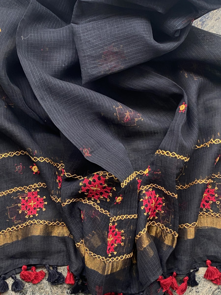 MAROON & BLACK PHULWARI HAND EMBROIDERED KOTA DUPATTA SET