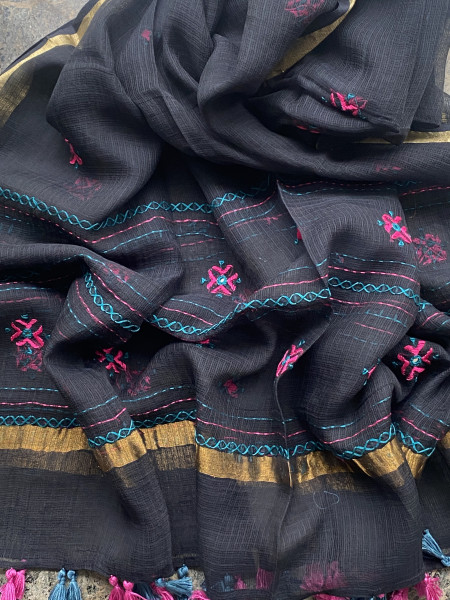 BLACK-TEAL & BLACK PHULWARI HAND EMBROIDERED KOTA DUPATTA SET