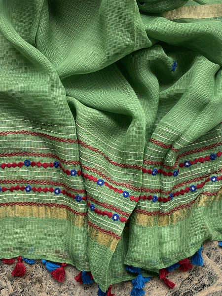 RED & GREEN PHULWARI HAND EMBROIDERED KOTA DUPATTA SET