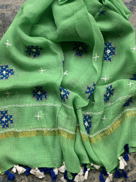 PINK & GREEN PHULWARI HAND EMBROIDERED KOTA DUPATTA SET