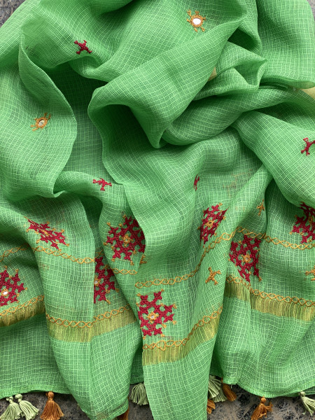 RED & GREEN PHULWARI HAND EMBROIDERED KOTA DUPATTA SET