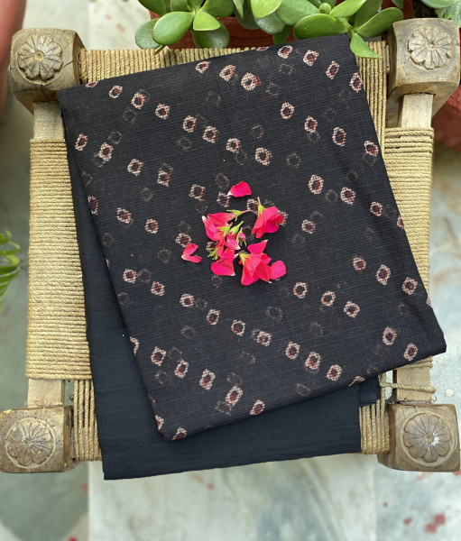 BLACK-MAROON HAND BLOCK PRINT KOTA EMBROIDERED DUPATTA SET