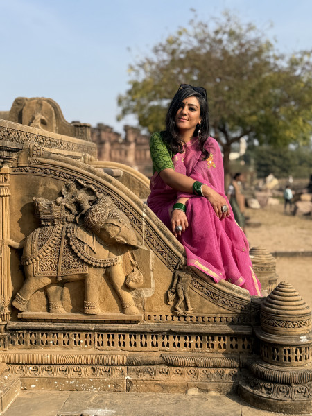 PINK KOTA COTTON HAND EMBROIDERED SARI