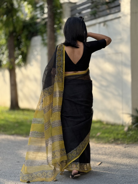BLACK HAND BLOCK PRINT COTTON KOTA SARI