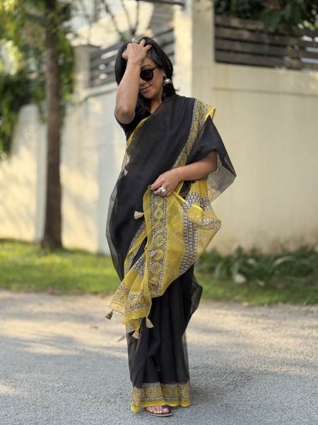 BLACK HAND BLOCK PRINT COTTON KOTA SARI
