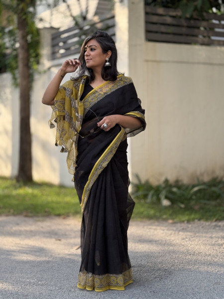 BLACK HAND BLOCK PRINT COTTON KOTA SARI