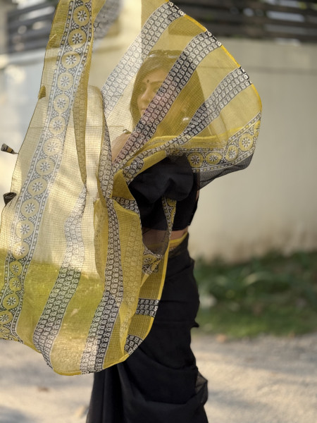BLACK HAND BLOCK PRINT COTTON KOTA SARI