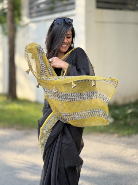 BLACK HAND BLOCK PRINT COTTON KOTA SARI