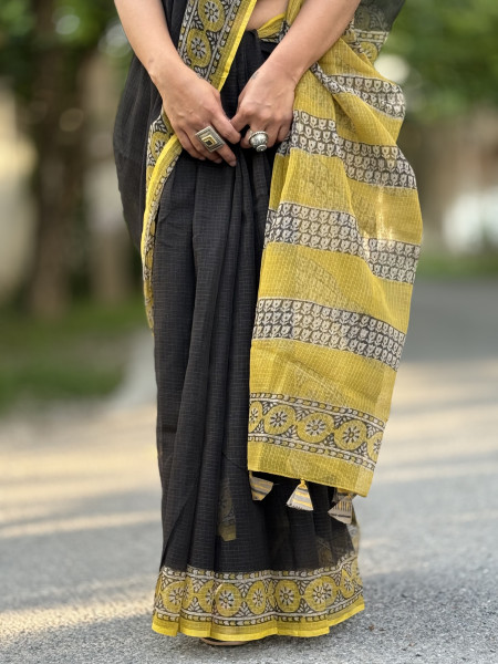 BLACK HAND BLOCK PRINT COTTON KOTA SARI