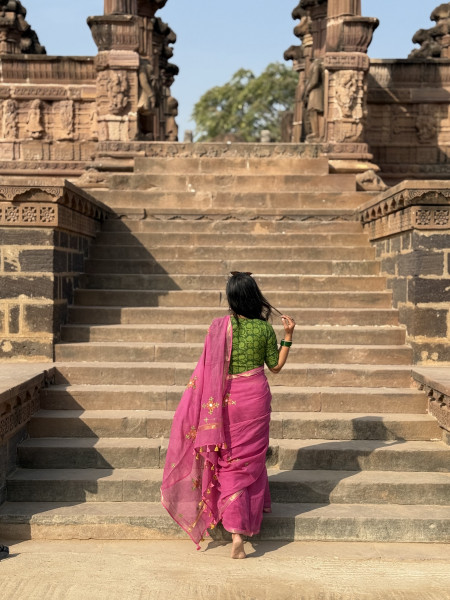PINK KOTA COTTON HAND EMBROIDERED SARI