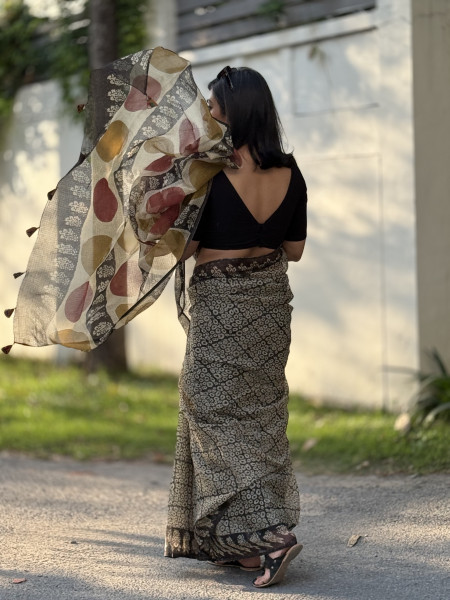 BLACK HAND BLOCK PRINT COTTON KOTA SARI