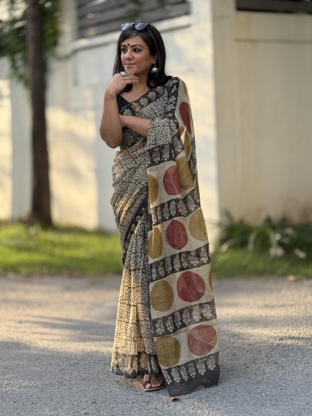 BLACK HAND BLOCK PRINT COTTON KOTA SARI