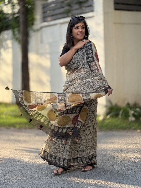 BLACK HAND BLOCK PRINT COTTON KOTA SARI