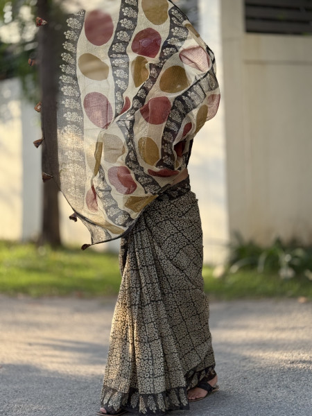 BLACK HAND BLOCK PRINT COTTON KOTA SARI