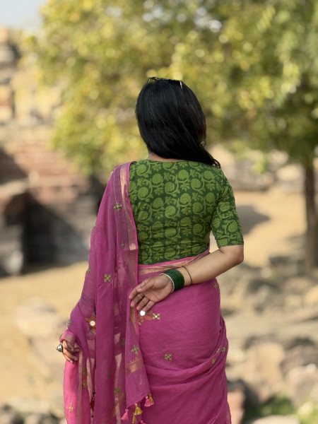 PINK KOTA COTTON HAND EMBROIDERED SARI