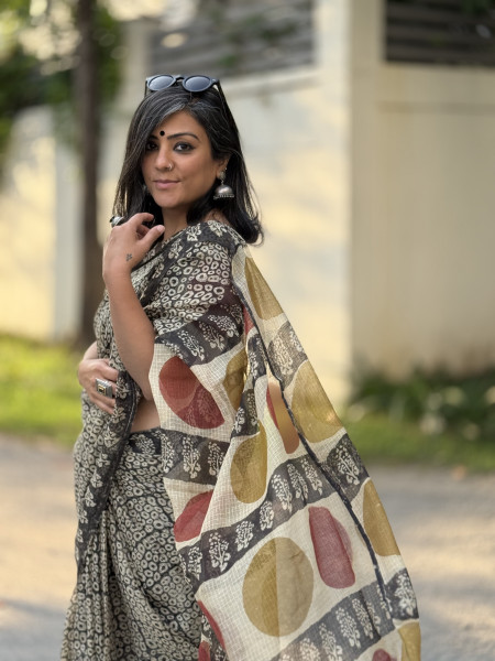 BLACK HAND BLOCK PRINT COTTON KOTA SARI