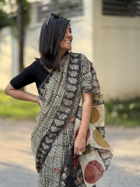 BLACK HAND BLOCK PRINT COTTON KOTA SARI