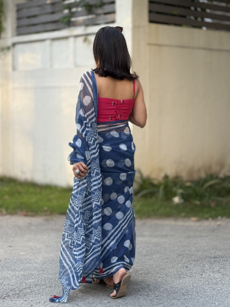 INDIGO HAND BLOCK PRINT COTTON KOTA SARI