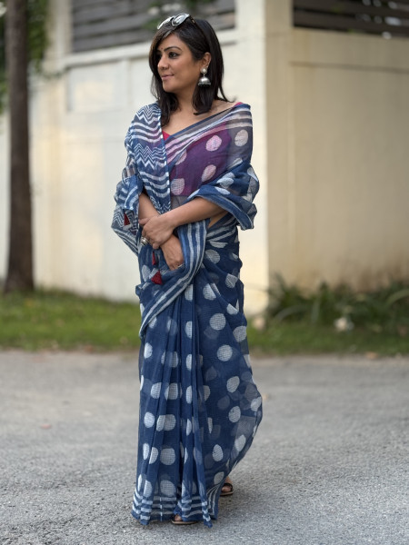 INDIGO HAND BLOCK PRINT COTTON KOTA SARI