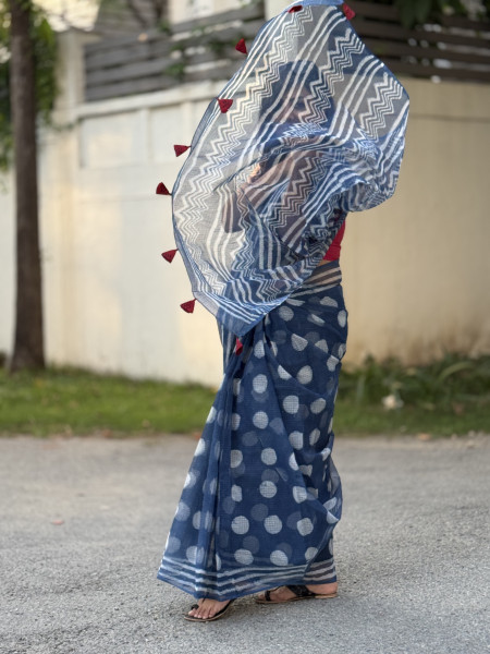 INDIGO HAND BLOCK PRINT COTTON KOTA SARI