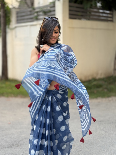 INDIGO HAND BLOCK PRINT COTTON KOTA SARI