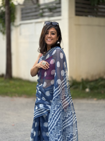 INDIGO HAND BLOCK PRINT COTTON KOTA SARI