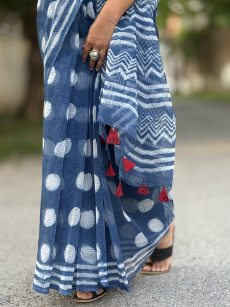 INDIGO HAND BLOCK PRINT COTTON KOTA SARI