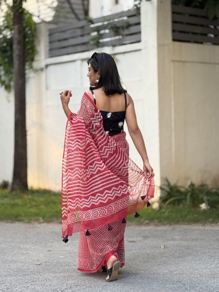 RED HAND BLOCK PRINT COTTON KOTA SARI