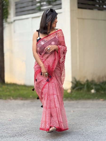 RED HAND BLOCK PRINT COTTON KOTA SARI
