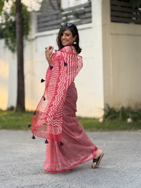 RED HAND BLOCK PRINT COTTON KOTA SARI