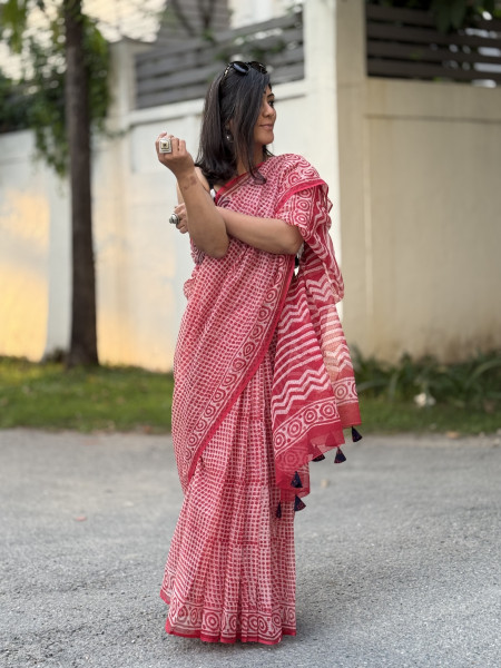 RED HAND BLOCK PRINT COTTON KOTA SARI