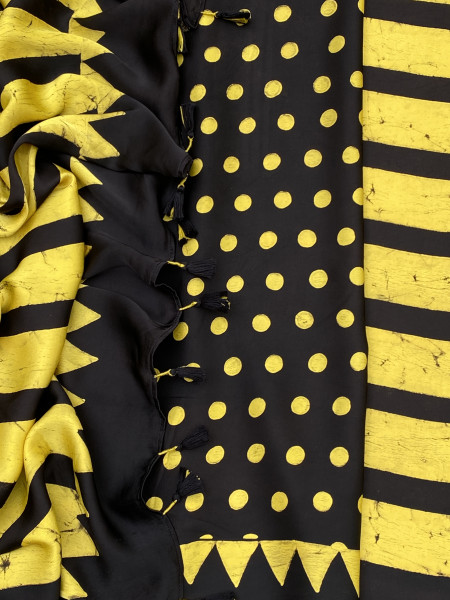 BLACK-YELLOW MODAL SILK AJRAKH BLOCK PRINT SARI