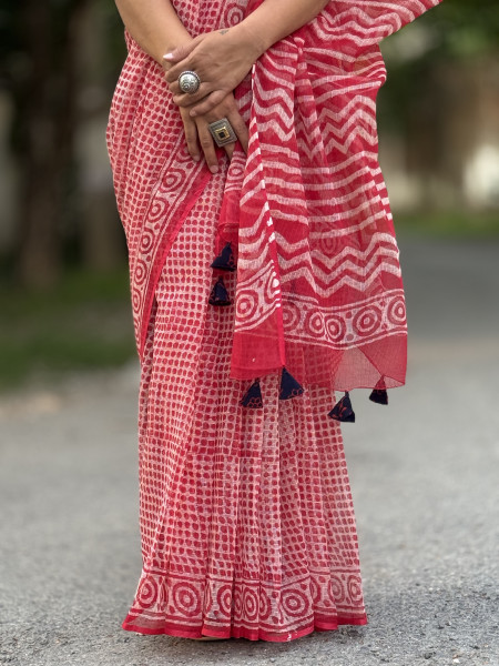 RED HAND BLOCK PRINT COTTON KOTA SARI