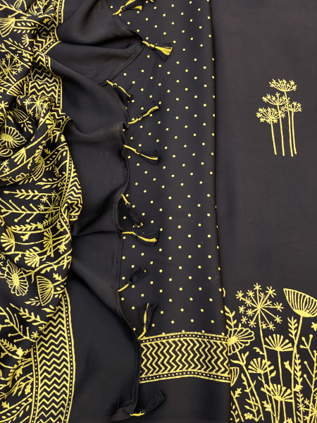 BLACK-YELLOW MODAL SILK AJRAKH BLOCK PRINT SARI