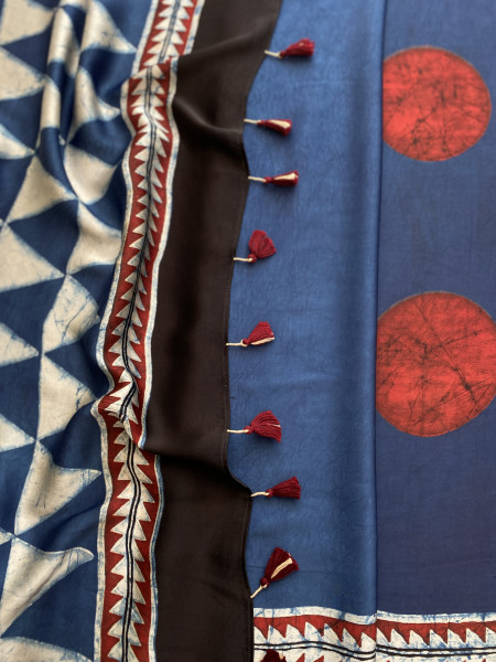 INDIGO-MAROON MODAL SILK AJRAKH BLOCK PRINT SARI