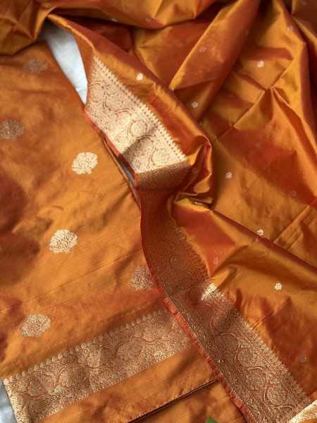 BURNT ORANGE ZARI WOVEN BANARSI SILK SUIT SET