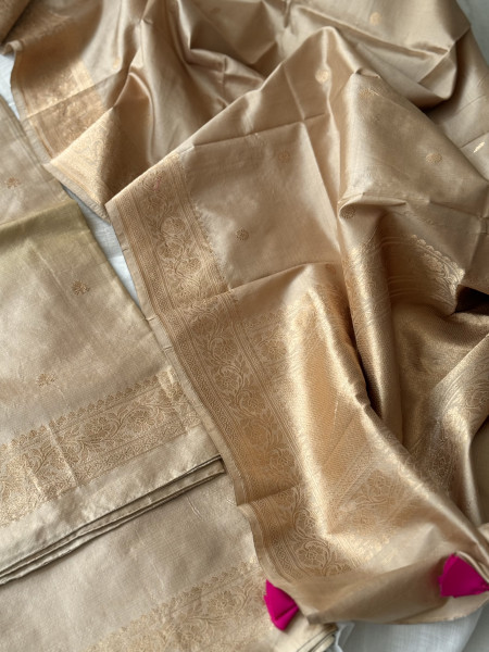 BEIGE ZARI WOVEN BANARSI SILK SUIT SET