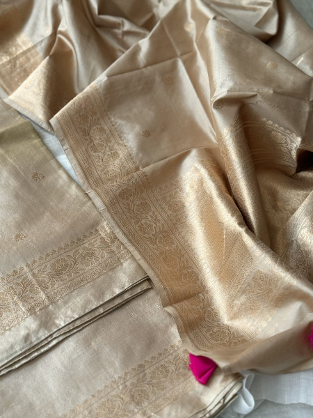 BEIGE ZARI WOVEN BANARSI SILK SUIT SET