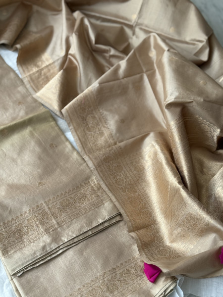 BEIGE ZARI WOVEN BANARSI SILK SUIT SET