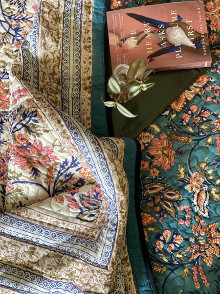 BLUE Cotton HAND Block Print Double AC Quilt